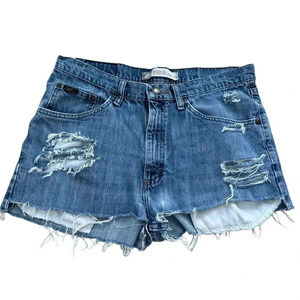 Vintage Lees Light Blue Distressed Denim Jean Shorts, Size 30x32